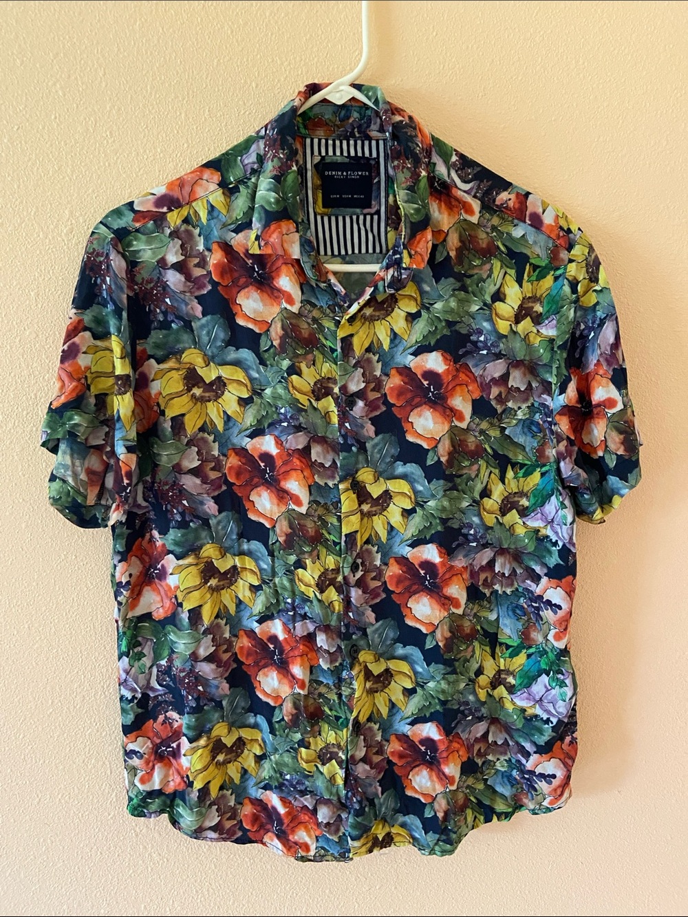 Mens Denim & Flower Ricky Singh Shirt, Floral, Button Up, Size Medium